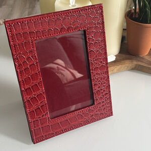 Vintage Red Leather Photo Frame Fits 3" x 5" Photo Crocodile Print